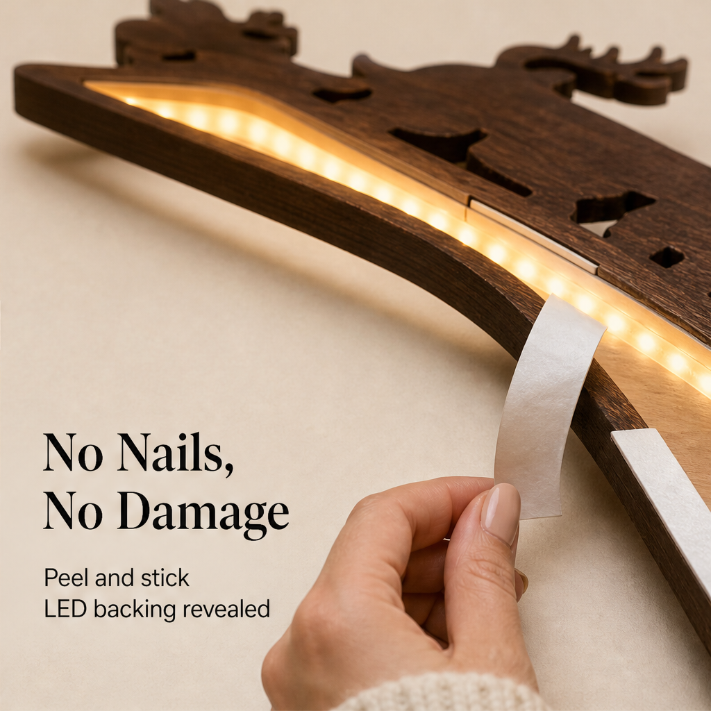 Hearthwick – Peel-and-Stick LED Wooden Santa Sleigh Wall Decor + 50% OFF detail