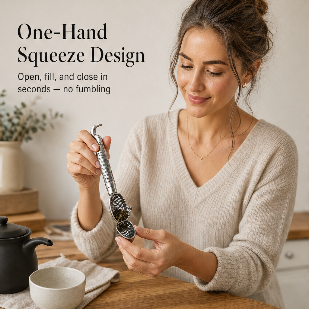 Steepvane – Squeeze-Plunger Locking Mesh Stainless Steel Tea Strainer + 50% OFF features