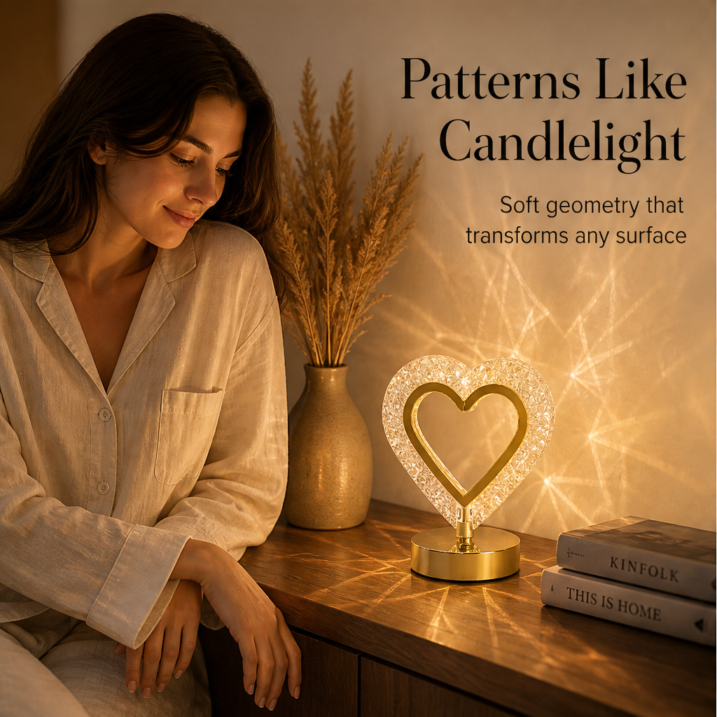 Luxelume – Faceted Crystal Heart Touch Night Light, 3-Tone Glow + 50% OFF features