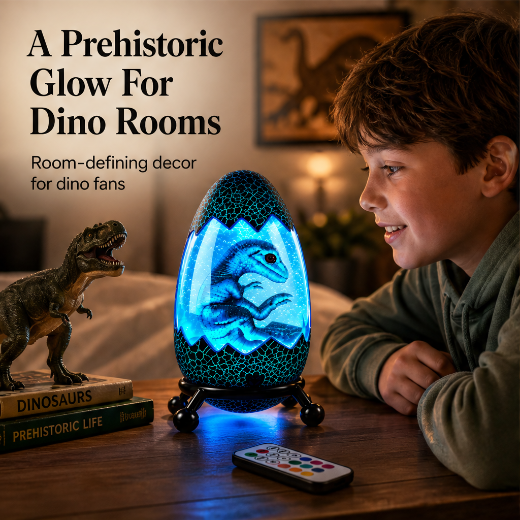 Hatchlume – Glowing Dinosaur Egg Incubator Night Light + 50% OFF features
