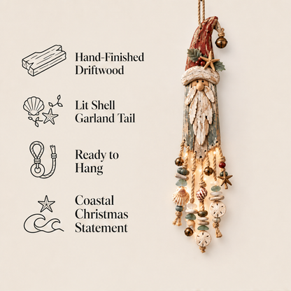 Coastwick – Lighted Driftwood Santa with Shells & Starfish Wall Decor + 50% OFF features