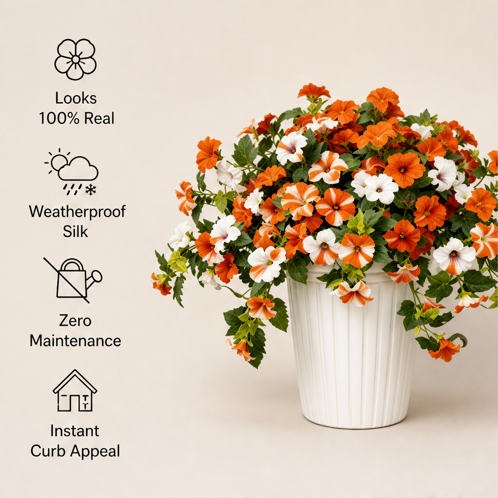 Sunbide – Fade-Proof UV-Resistant Faux Petunias for Patio & Garden + 50% OFF features