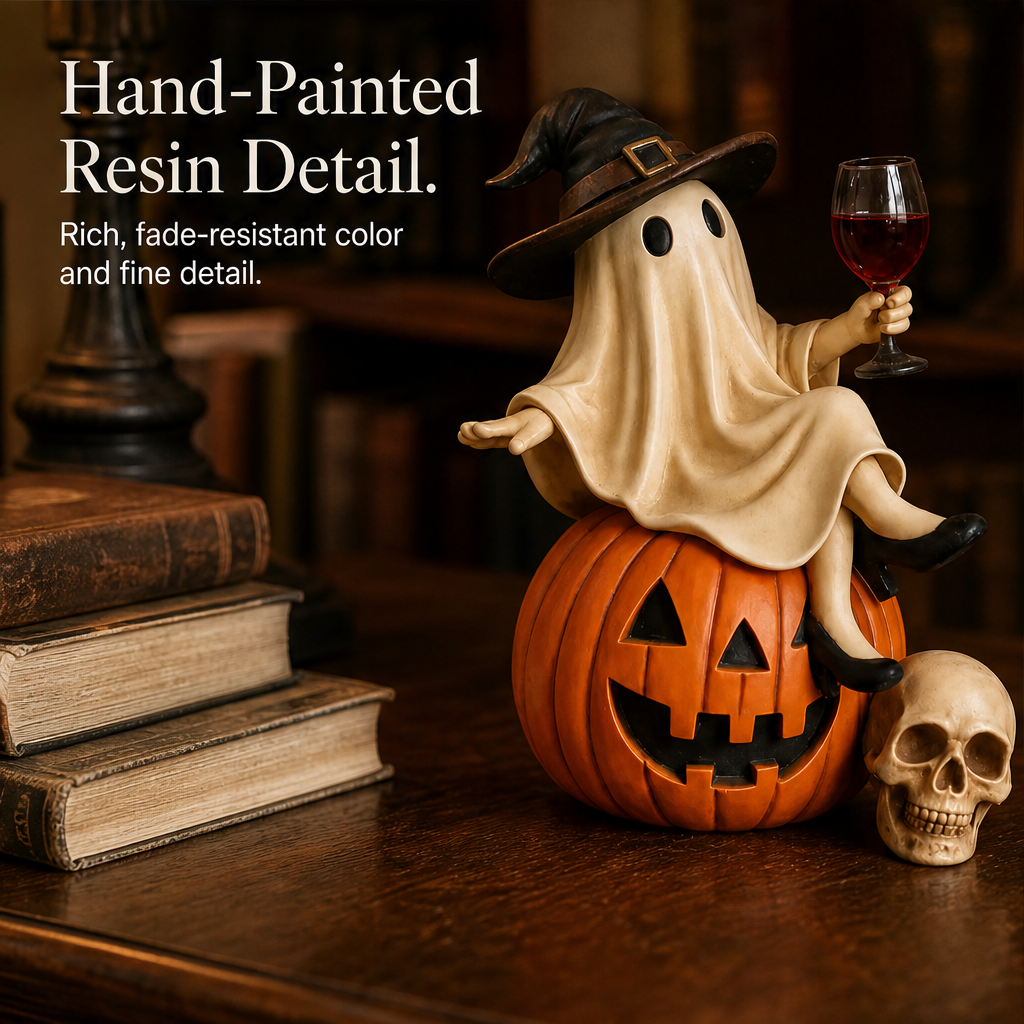 Hollowmere – Hand-Painted Resin Ghost Wine Night Halloween Decor + 50% OFF features