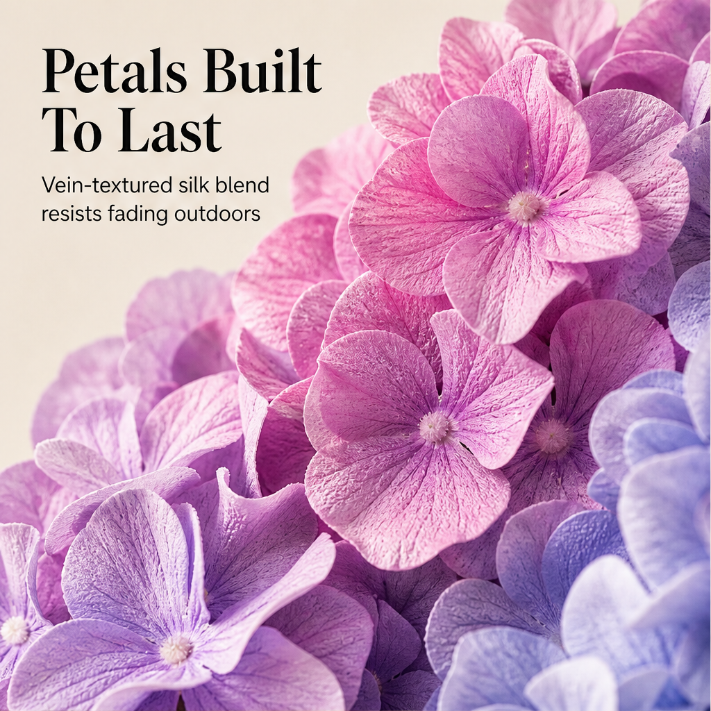 Fernvale Bloom – UV-Resistant Silk Hydrangea Heads for Outdoor Planters + 50% OFF detail