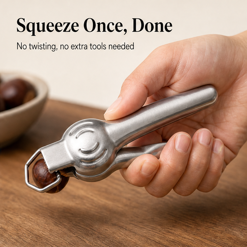 ShellSnap – Lever-Assisted Stainless Steel Chestnut Nut Cracker + 50% OFF detail