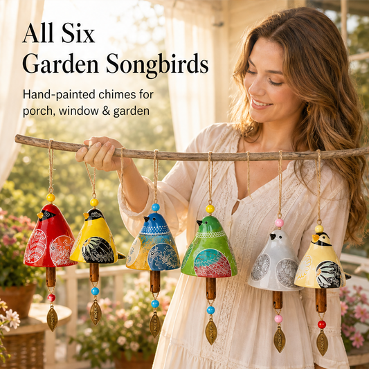 Sparrowbloom – Hand-Painted Folk Art Bird Wind Chime + 50% OFF features