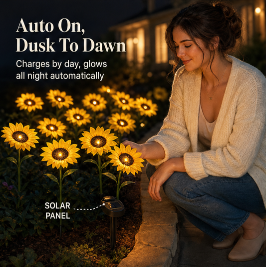 Sunhollow – Realistic Petals, Solar-Powered Sunflower Garden Lantern + 50% OFF features
