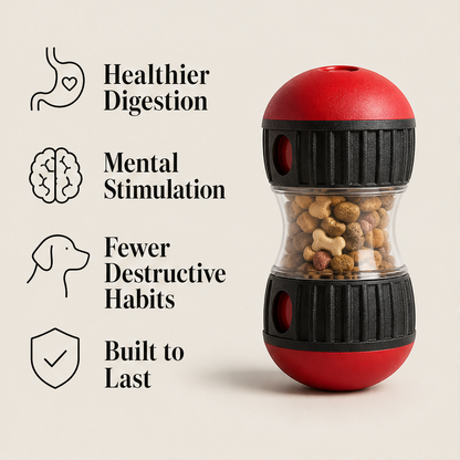 Rovella – Slow-Feeding Rolling Puzzle Dog Toy + 50% OFF features