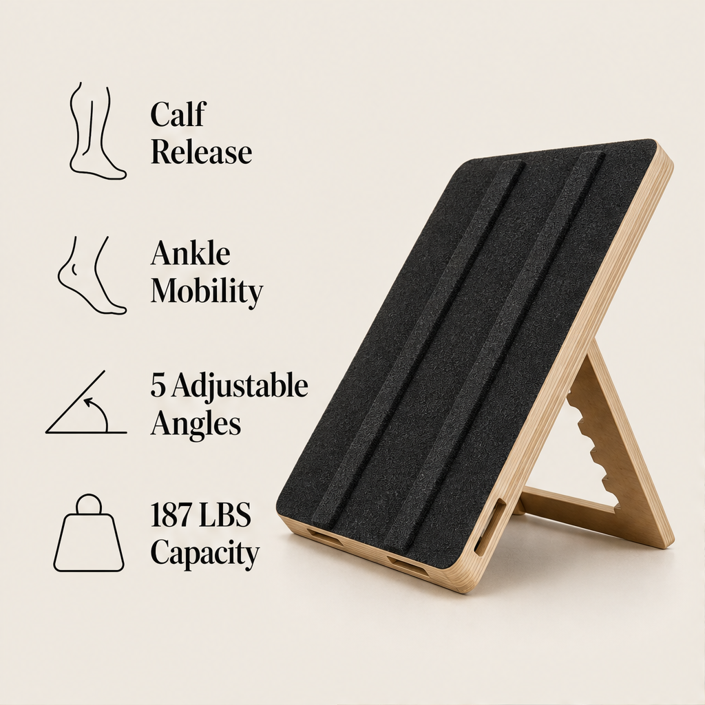Slantwood – Adjustable 5-Level Wood Calf Stretcher & Balance Board + 50% OFF features