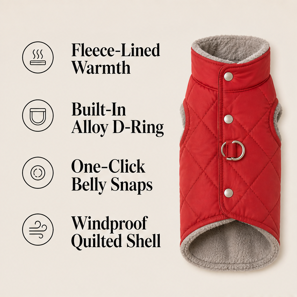 Pawthaven – Windproof Fleece-Lined Hooded Dog Coat with Harness Ring + 50% OFF features