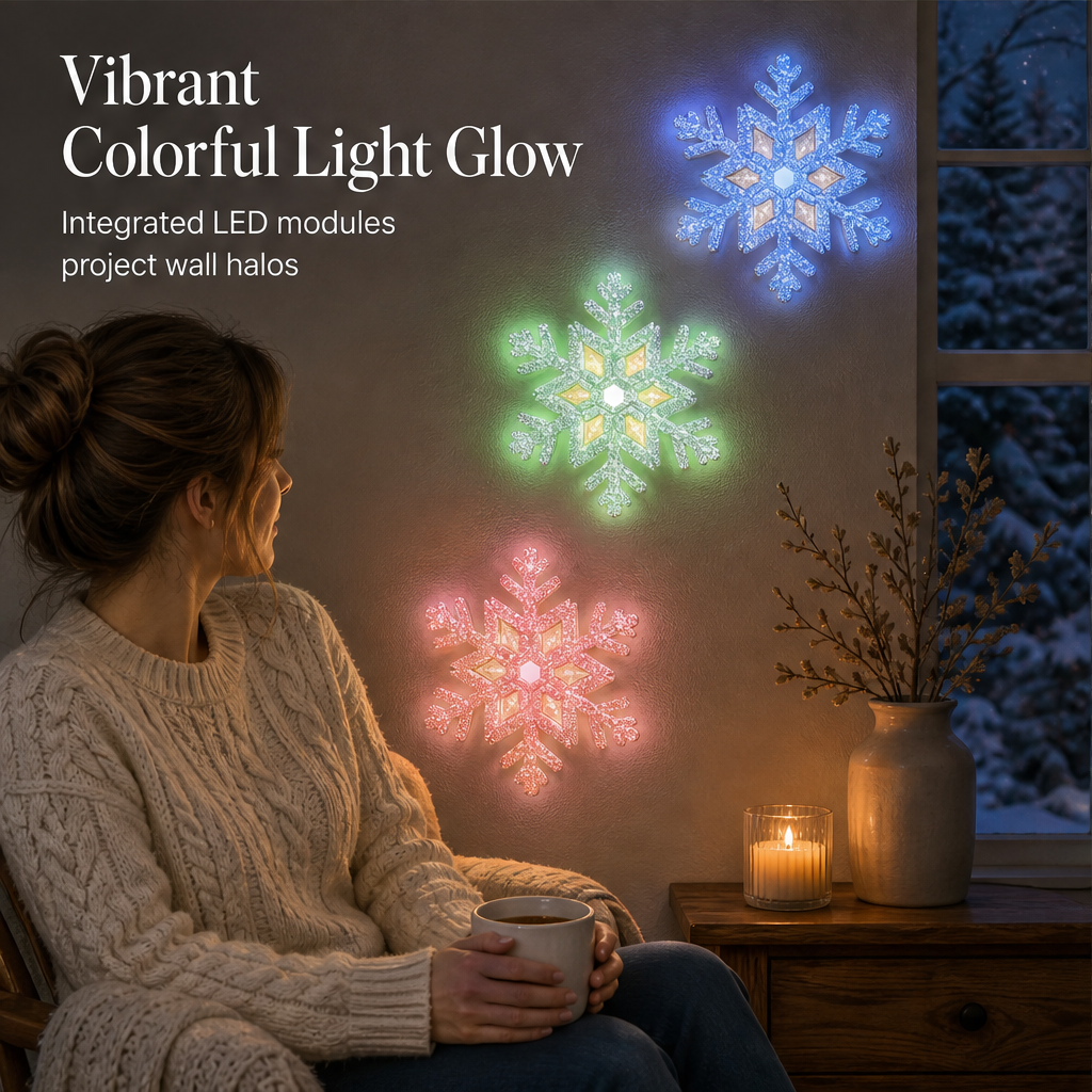 Snowglint – Glowing Glitter LED Snowflake Wall Sticker + 50% OFF features