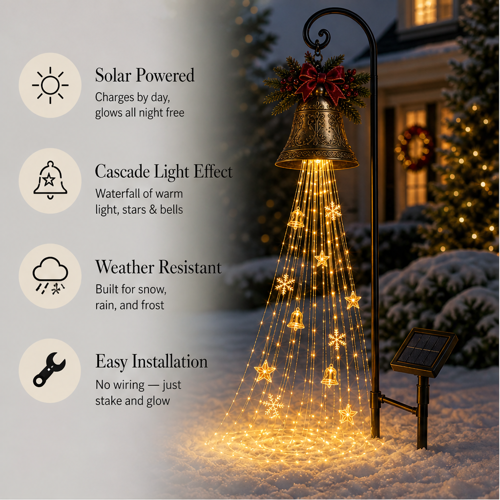 Hollowbrook – Solar Bronze Bell Cascade Christmas Yard Light + 50% OFF features