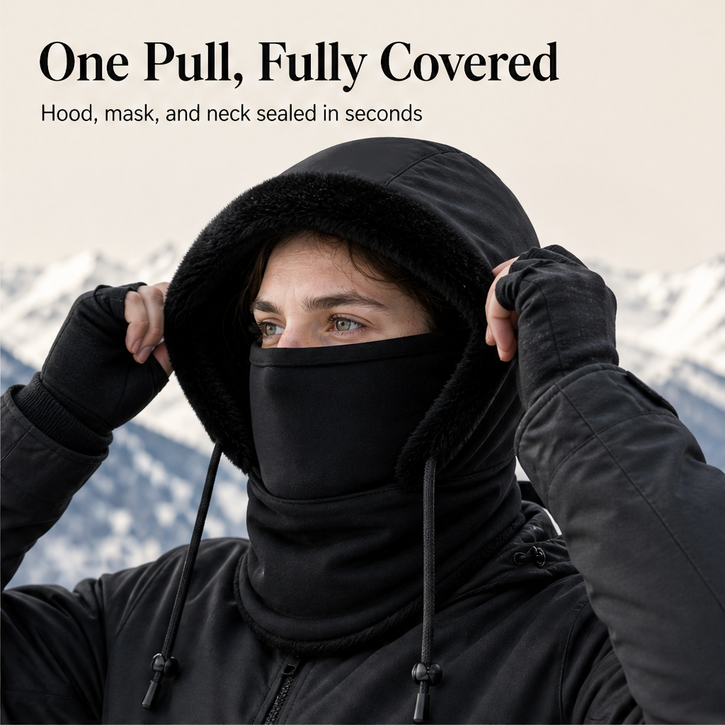 Hearthguard – Plush-Lined Thermal Hood with Built-In Face Mask + 50% OFF detail