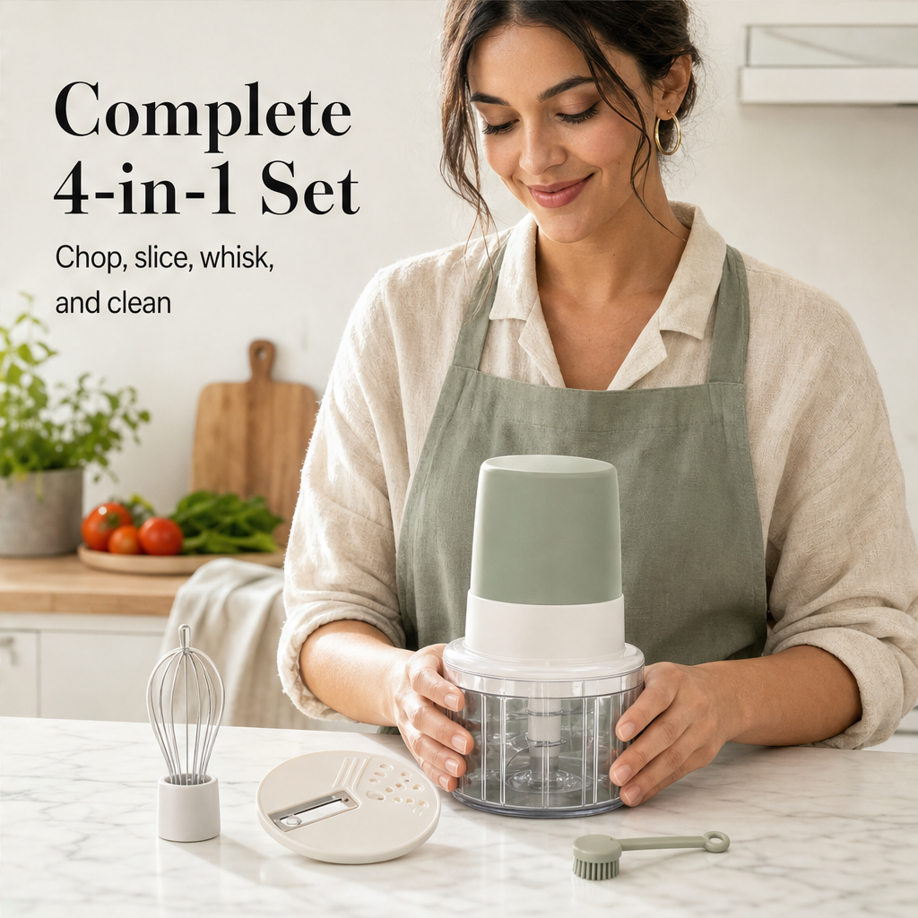 MinceWell – 4-in-1 Cordless Pull-Cord Vegetable Chopper Set + 50% OFF features