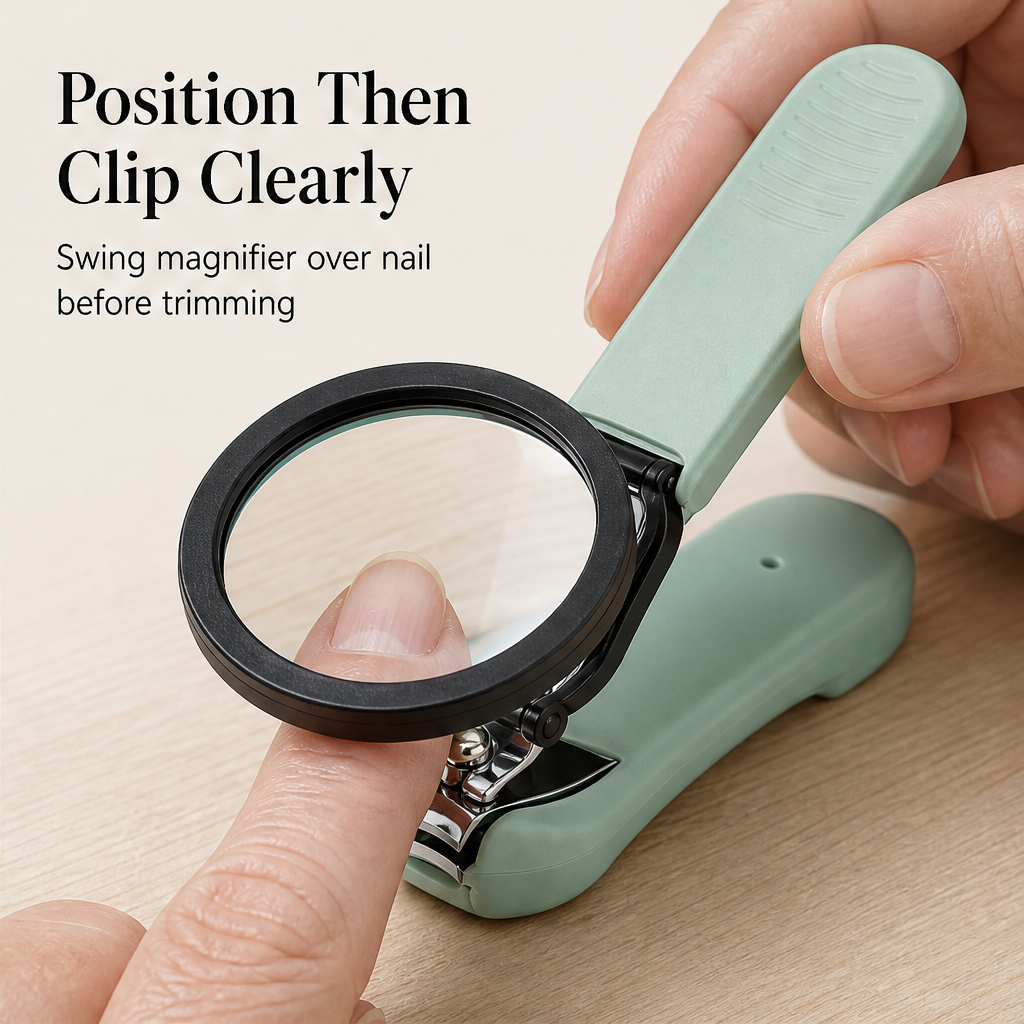 ClipLens – Magnifier Nail Clippers with Splash-Proof Catch Box + 1+1 FREE detail