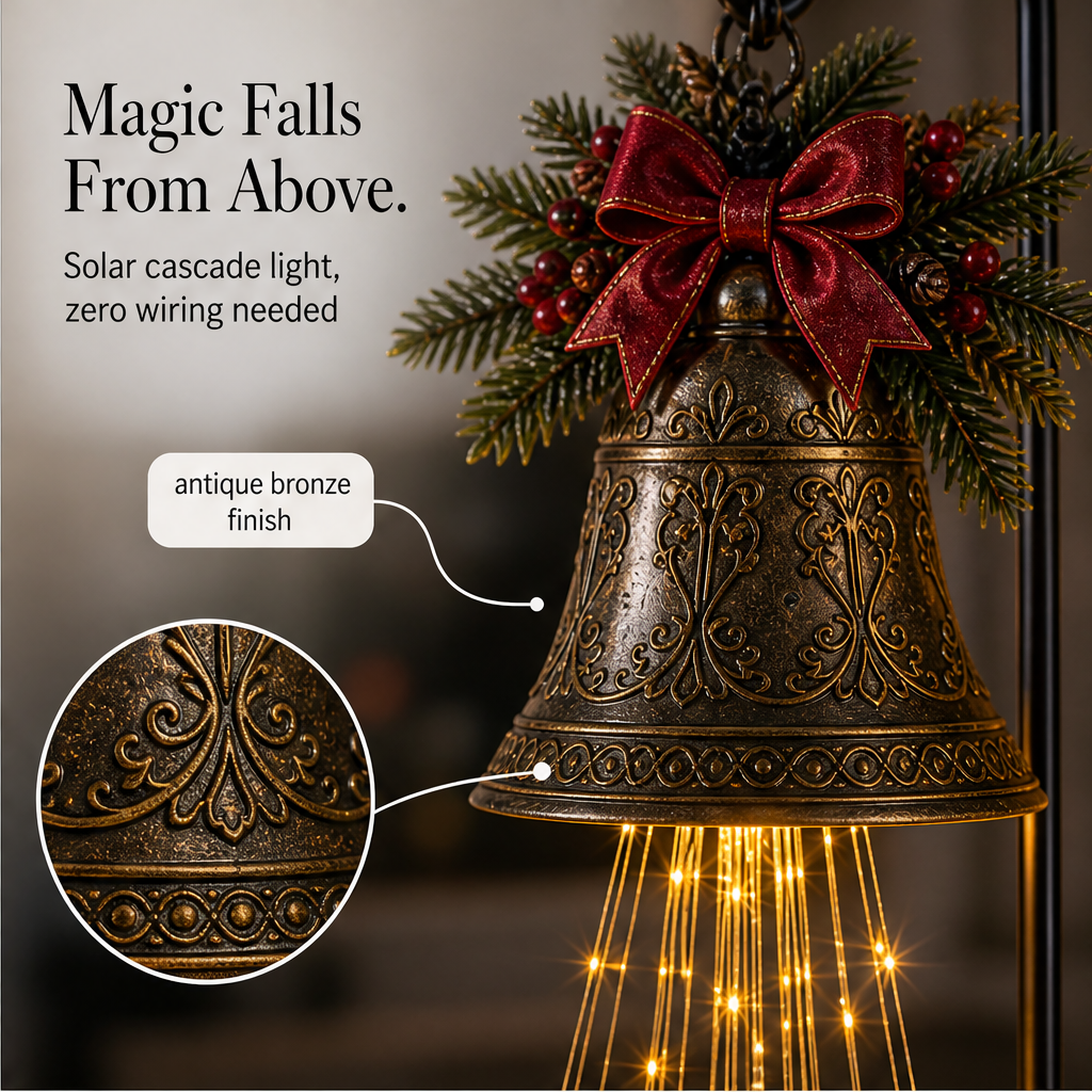 Hollowbrook – Solar Bronze Bell Cascade Christmas Yard Light + 50% OFF features