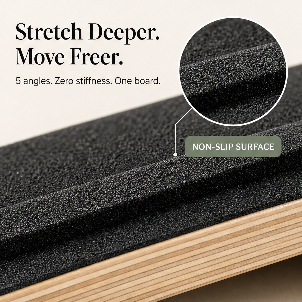 Slantwood – Adjustable 5-Level Wood Calf Stretcher & Balance Board + 50% OFF features