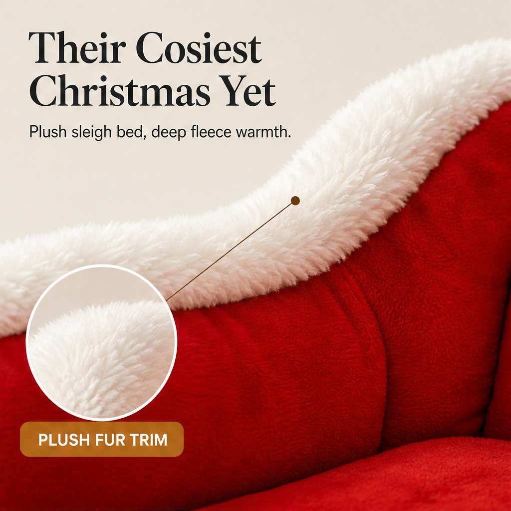 Merryvale – Fleece-Lined Sleigh Design Christmas Pet Bed + 50% OFF features