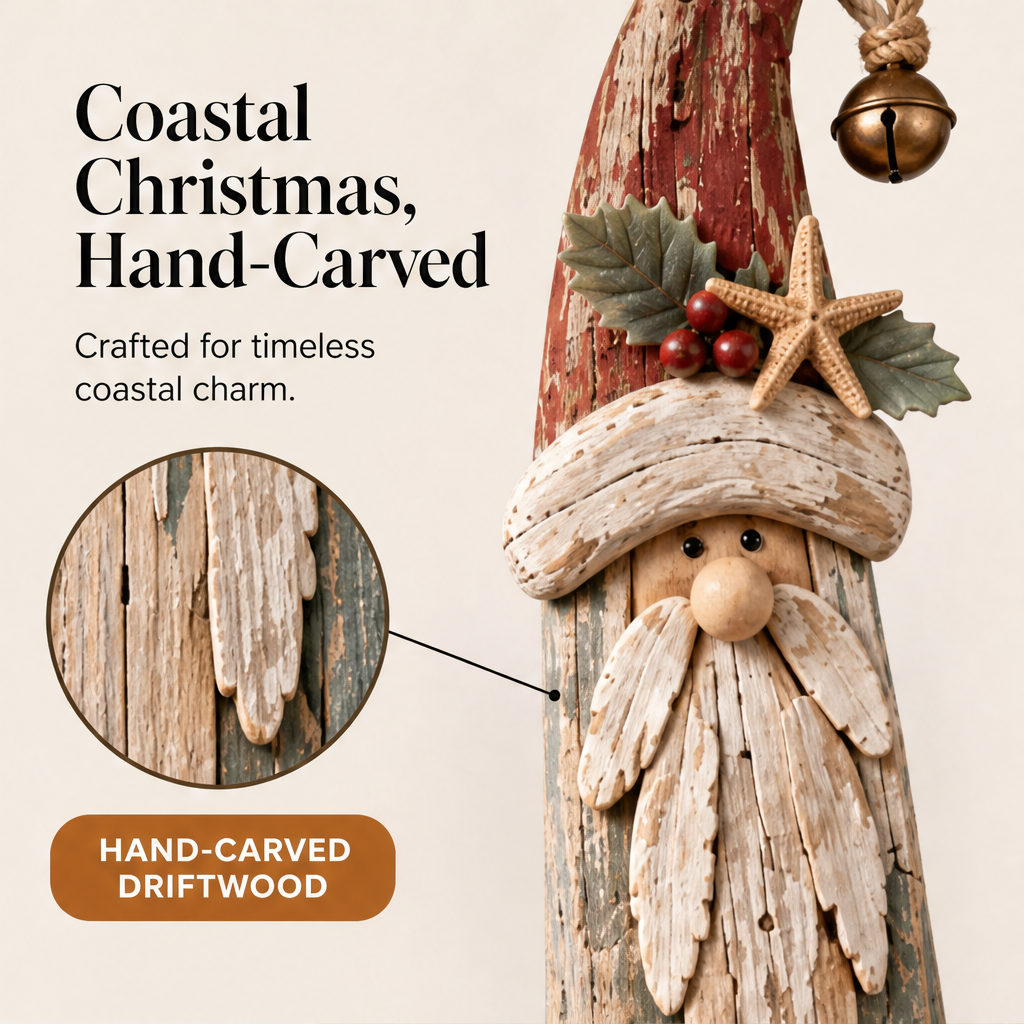 Coastwick – Lighted Driftwood Santa with Shells & Starfish Wall Decor + 50% OFF features