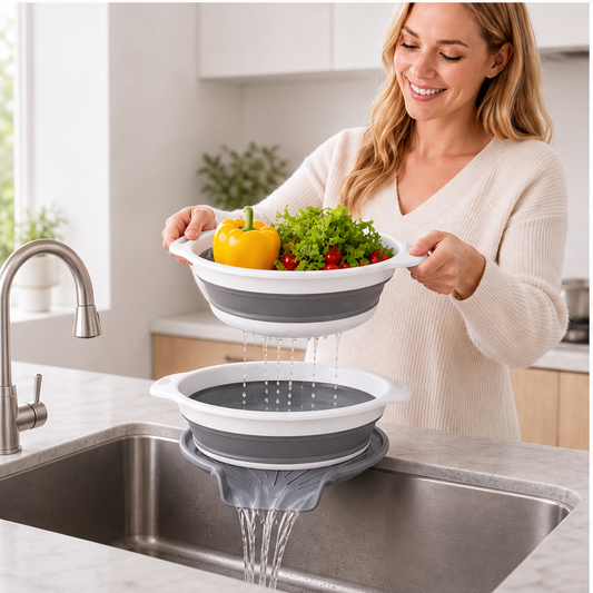 FoldCrate – Collapsible 3-Piece Colander Set with Draining Base + 50% OFF lifestyle