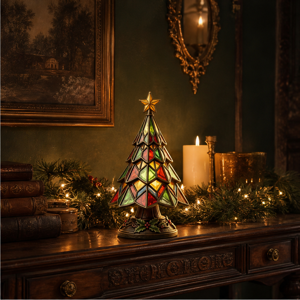 Amberglow Hollis – Stained-Glass Style Lit Christmas Tree Table Lamp + 50% OFF lifestyle