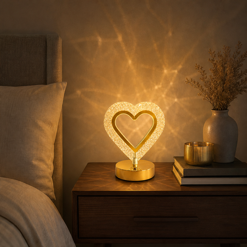Luxelume – Faceted Crystal Heart Touch Night Light, 3-Tone Glow + 50% OFF lifestyle