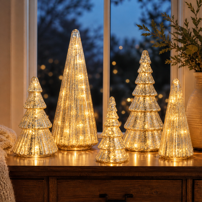 Glowmere – Mercury Glass LED Christmas Trees, Set of 5 + 50% OFF lifestyle