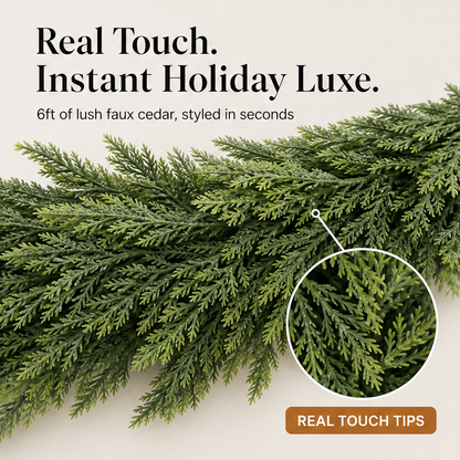 Cedarmere – Real Touch Full 6ft Artificial Cedar Garland + 50% OFF features