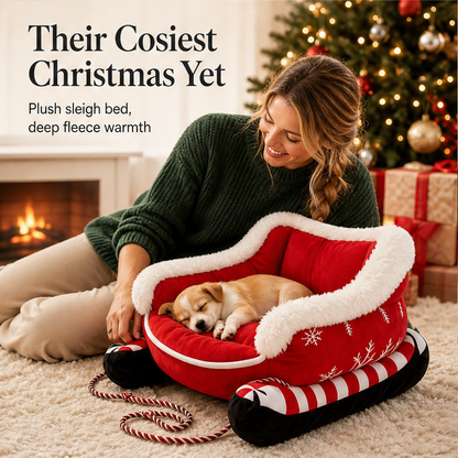 Merryvale – Fleece-Lined Sleigh Design Christmas Pet Bed + 50% OFF features