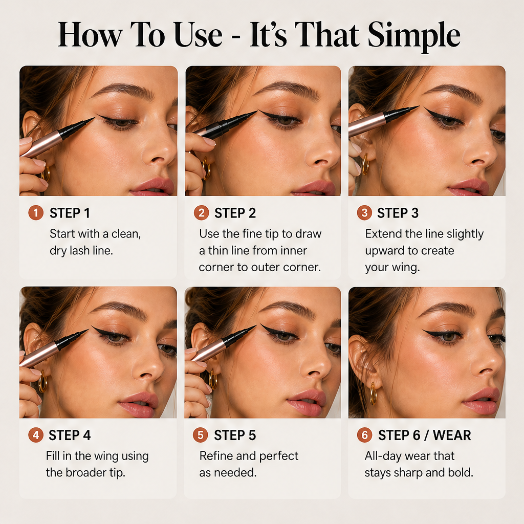 Linoré – Dual-Tip Waterproof Liquid Eyeliner for Precision Wings + 1+1 FREE detail