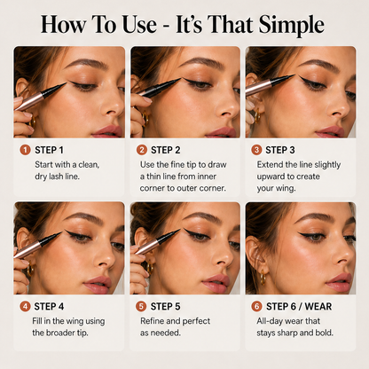 Linoré – Dual-Tip Waterproof Liquid Eyeliner for Precision Wings + 1+1 FREE detail