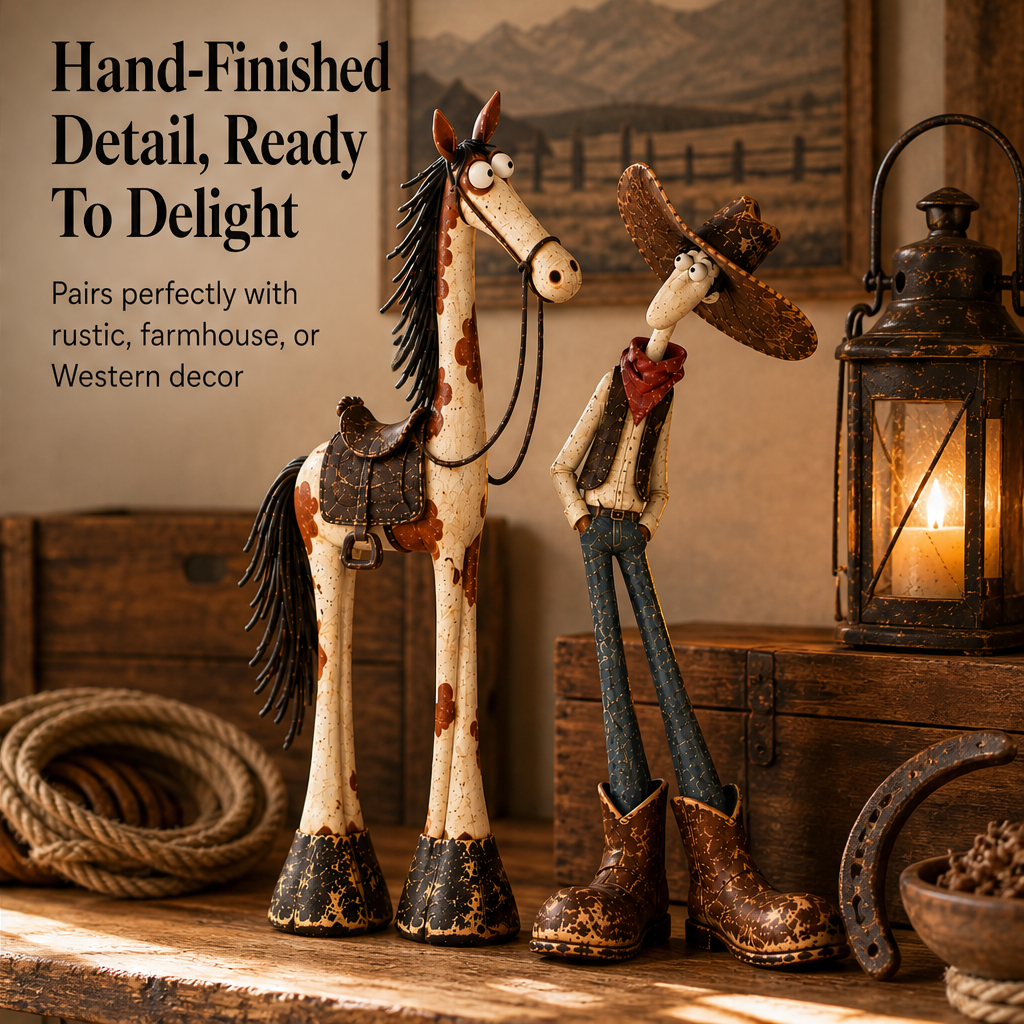 Barnwick – Hand-Painted Cowboy & Horse Figurine Duo + 50% OFF features