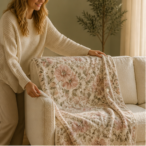 Blossette Home – Reversible Sherpa Floral Throw Blanket lifestyle