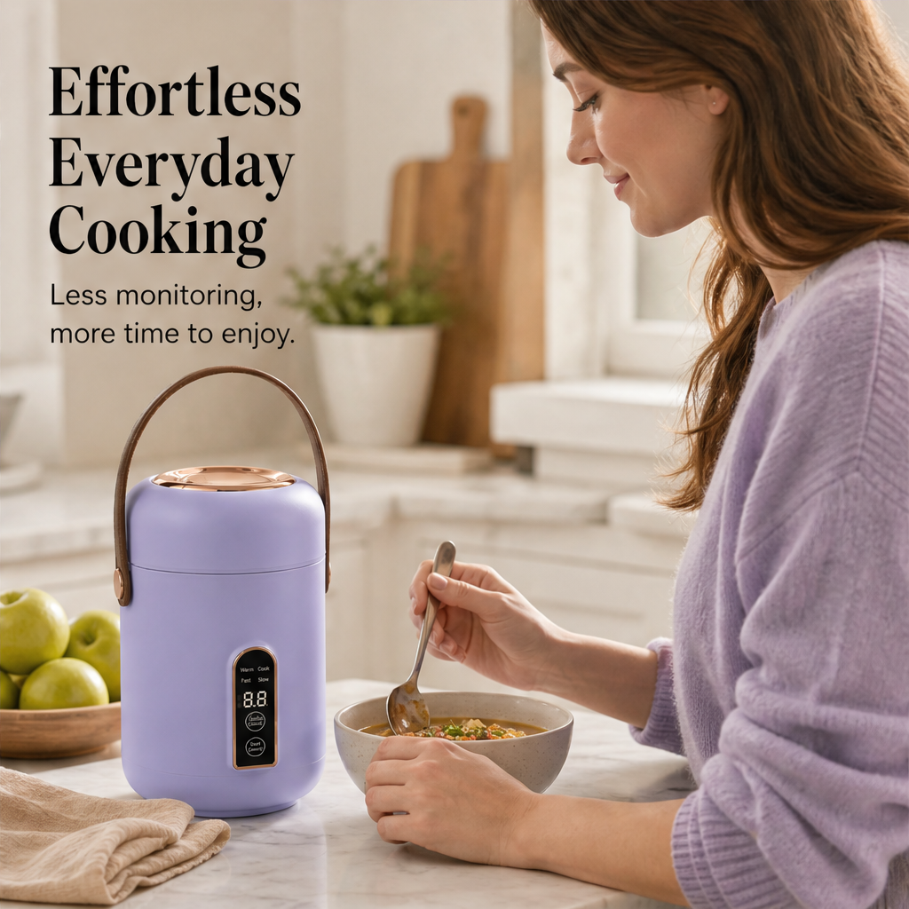 Simmerkin – Ceramic Liner Touch-Control Mini Stew Pot + 50% OFF features