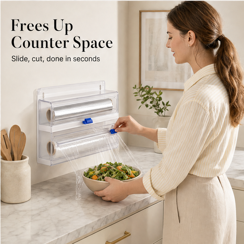 Slidewick – Dual-Roll Wall-Mounted Cling Film and Foil Cutter + 50% OFF features