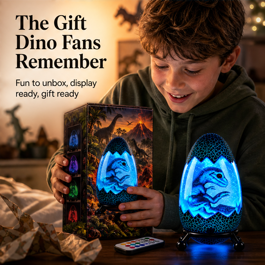 Hatchlume – Glowing Dinosaur Egg Incubator Night Light + 50% OFF features