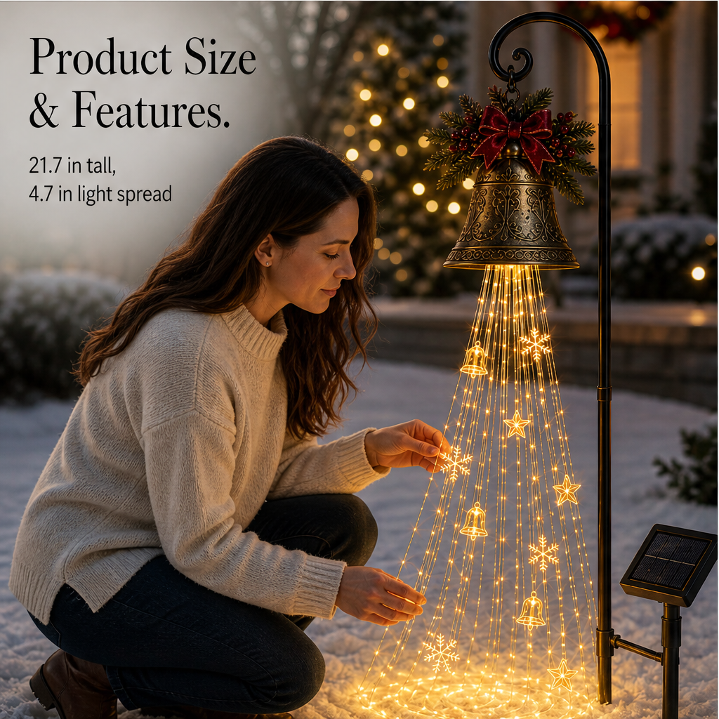 Hollowbrook – Solar Bronze Bell Cascade Christmas Yard Light + 50% OFF features