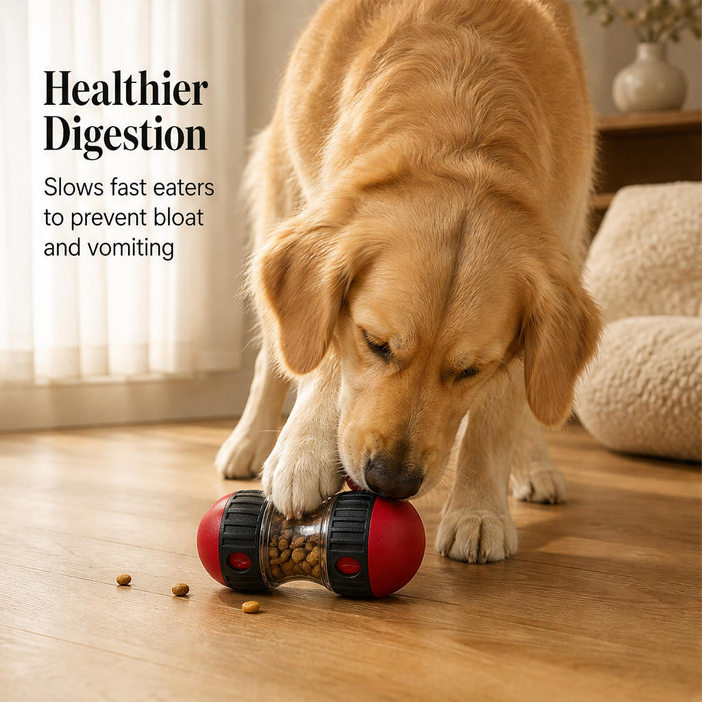 Rovella – Slow-Feeding Rolling Puzzle Dog Toy + 50% OFF features