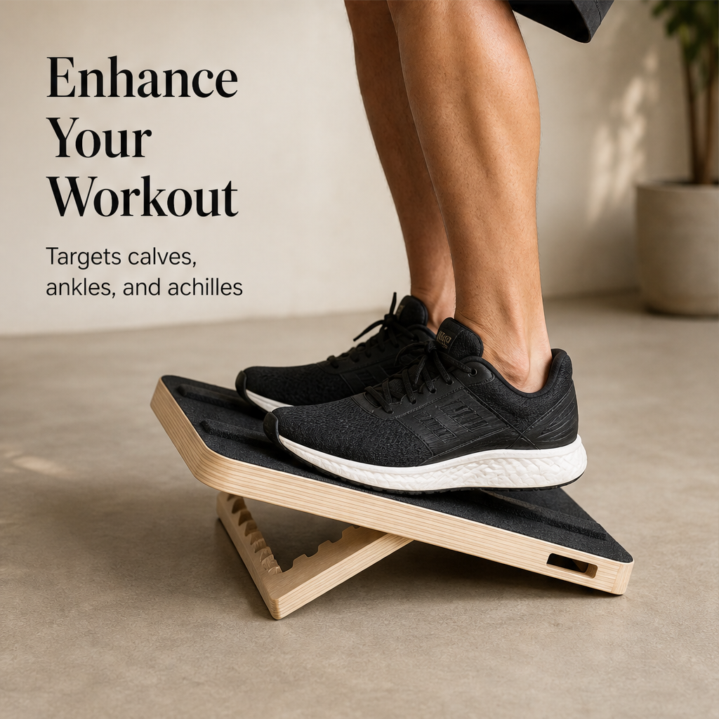 Slantwood – Adjustable 5-Level Wood Calf Stretcher & Balance Board + 50% OFF features