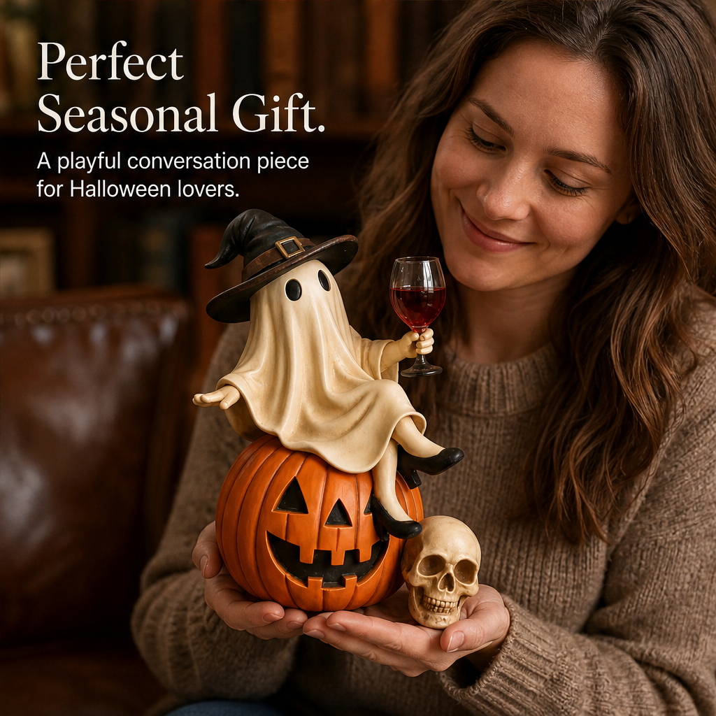 Hollowmere – Hand-Painted Resin Ghost Wine Night Halloween Decor + 50% OFF features