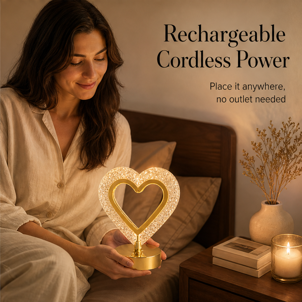 Luxelume – Faceted Crystal Heart Touch Night Light, 3-Tone Glow + 50% OFF features