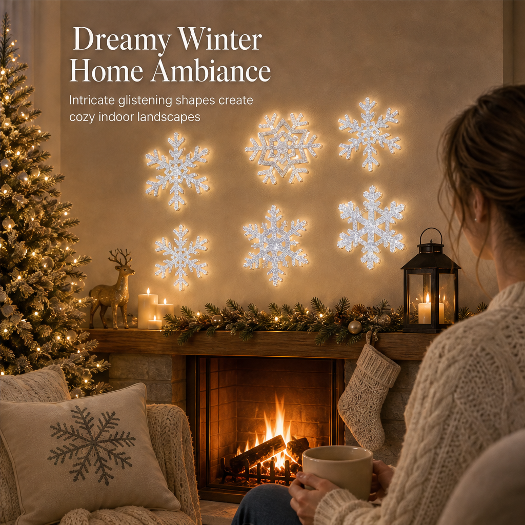 Snowglint – Glowing Glitter LED Snowflake Wall Sticker + 50% OFF features