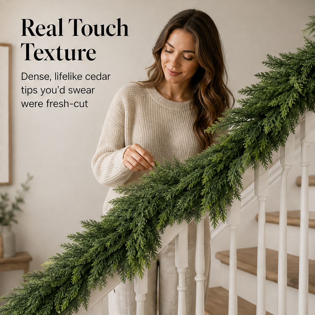 Cedarmere – Real Touch Full 6ft Artificial Cedar Garland + 50% OFF features