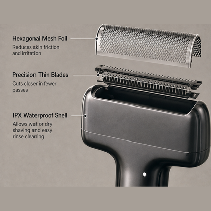 Vellum Shave – Hexagonal Mesh Foil Rechargeable Electric Shaver + 50% OFF detail
