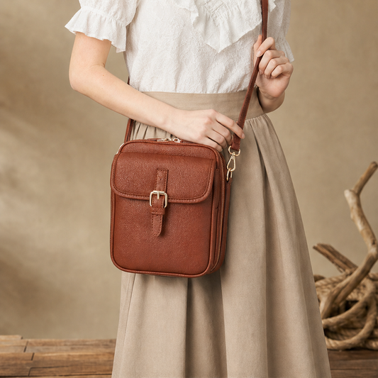 Rosewick – Vintage Pebbled Leather Crossbody Messenger Bag + 50% OFF Brown