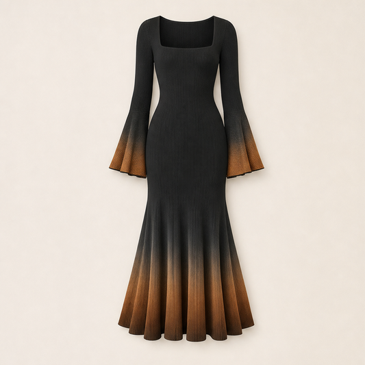 Sablecroft – Ombre Ribbed Knit Fitted Mermaid Midi Dress + 50% OFF Black