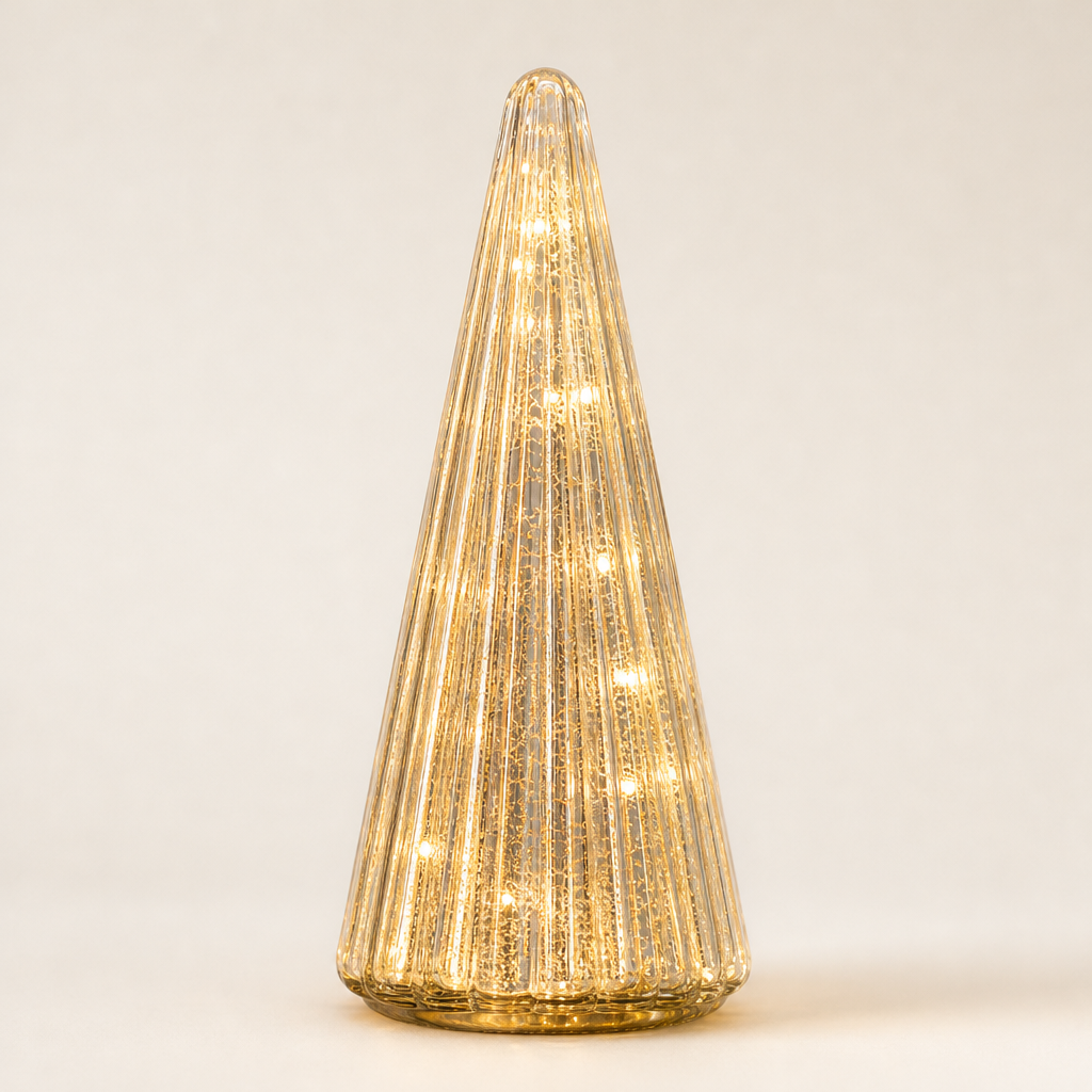 Glowmere – Mercury Glass LED Christmas Trees, Set of 5 + 50% OFF Gold