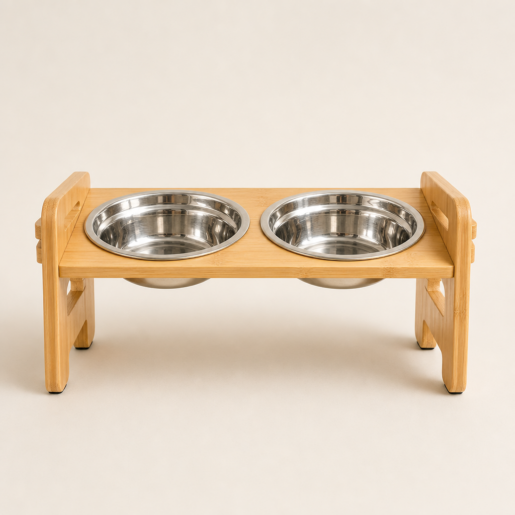 Elevora – Adjustable Height Bamboo Elevated Dog Feeder + 50% OFF Natural Wood