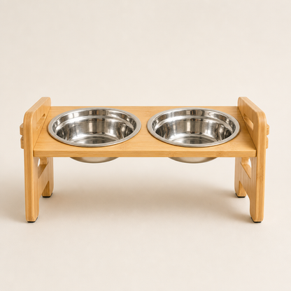 Elevora – Adjustable Height Bamboo Elevated Dog Feeder + 50% OFF Natural Wood