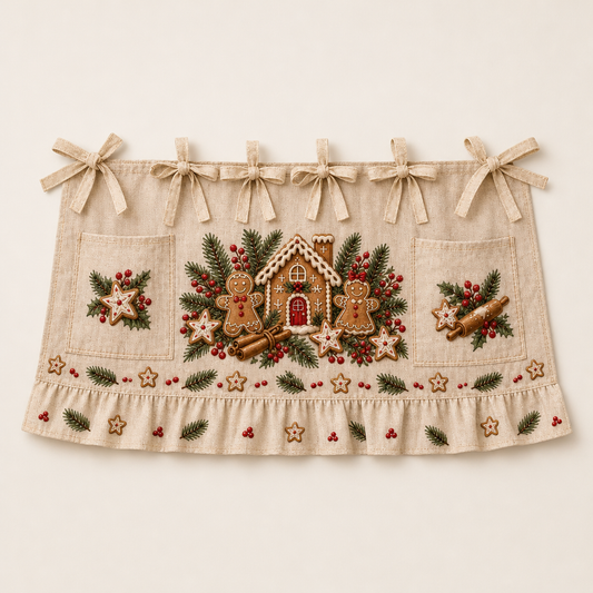 Gingerhearth – Tie-On Gingerbread Kitchen Skirt with Pockets & Ruffle + 50% OFF Gingerbread House